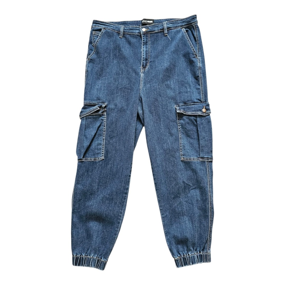 Fashion Nova Denim Cargo Jogger Jeans, Women's Size 18 Dark Wash
